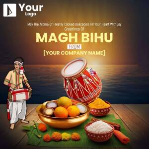 Magh Bihu festival celebration with traditional food and musical instruments