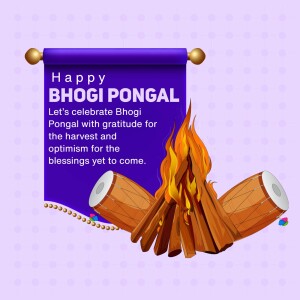 Bhogi Pongal festival banner with bonfire and drums