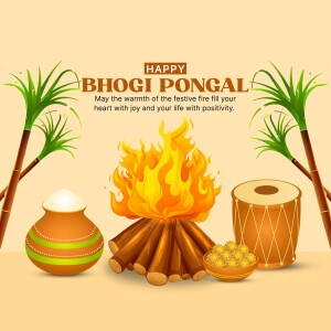 Happy Bhogi Pongal Festive Illustration Flyer For Instagram