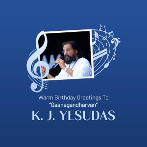 Image of K. J. Yesudas with musical notes and a birthday greeting.