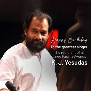 Portrait of K.J. Yesudas with birthday wishes