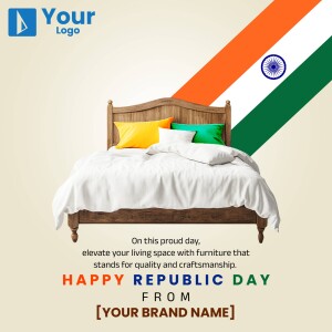 Republic Day furniture promotion with a bed and Indian flag colors