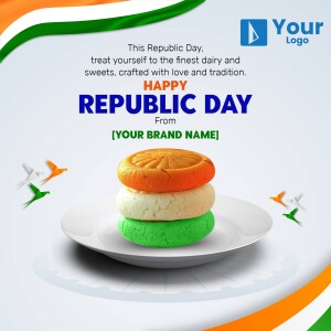 Republic Day greeting with sweets and Indian flag colors