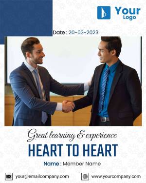 Two businessmen shaking hands with text overlay about learning and experience.