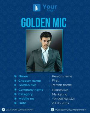 Image of a man receiving a Golden Mic award with company branding.
