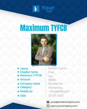 Business card design with a professional portrait and contact information.