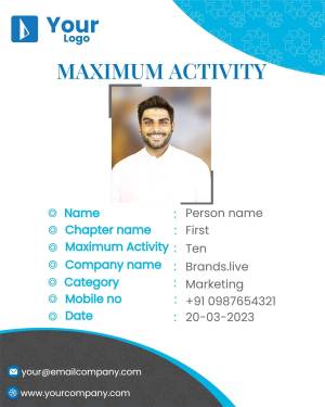 ID card with a person's photo and activity details