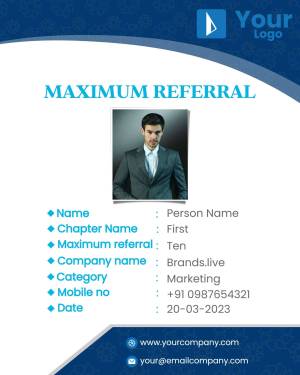 ID card with a professional portrait and referral details