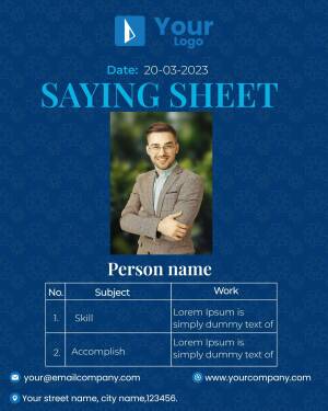 Professional profile sheet with a man's portrait and details