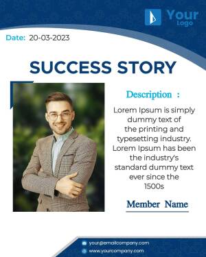 Image of a young professional with text overlay 'Success Story'