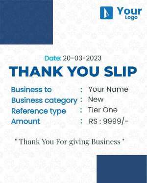 Thank you slip with business details and date