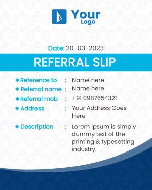 Referral slip with space for name, mobile number, address and description.