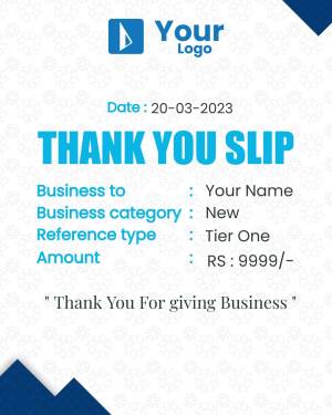 Thank you slip with business details and date