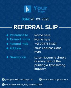 Blue Referral Slip with Company Logo and Contact Information
