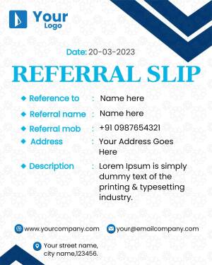 Referral slip with space for name, mobile number, address and description.