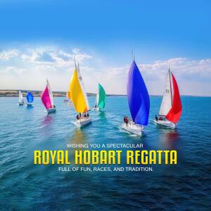 Colorful sailboats racing on blue water during the Royal Hobart Regatta