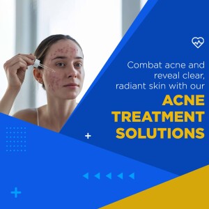 Woman applying acne treatment serum to her face