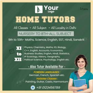 Advertisement for home tutors in Delhi offering classes from Nursery to 12th grade.