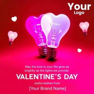 Valentine's Day graphic with glowing lightbulbs shaped like hearts