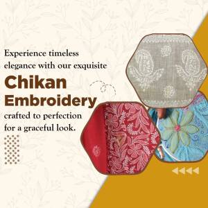 Close-up of Chikan embroidered fabrics in various colors and patterns.