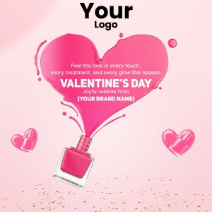 Pink heart-shaped nail polish splash with Valentine's Day message