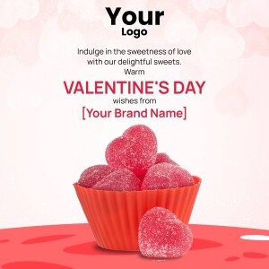 Valentine's Day sweets in a red cup with hearts and text.
