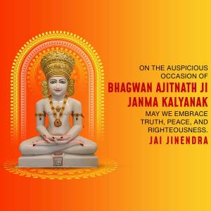 Image of Bhagwan Ajitnath statue with celebratory text