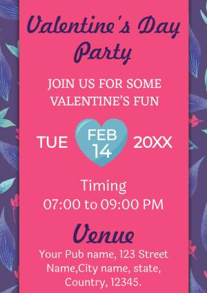 Valentine's Day party invitation with floral design and heart