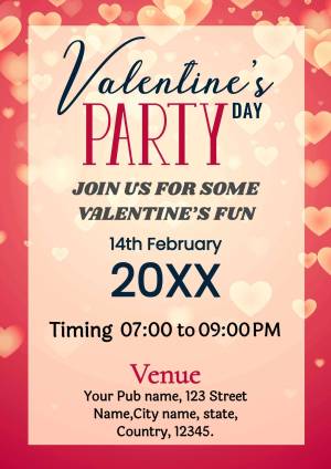 Valentine's Day party invitation with hearts and event details