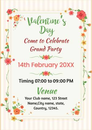 Valentine's Day party invitation with floral decorations