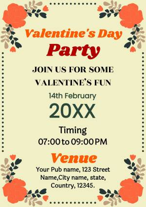 Valentine's Day party invitation with floral design and event details