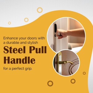 Image of a steel pull handle for doors with close-up views of installation and grip.