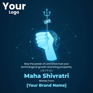 Maha Shivratri greeting with a digital representation of Lord Shiva's Trishul and a hand holding the Earth.