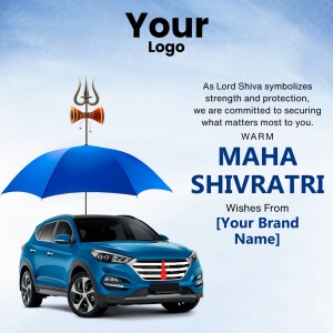 Image depicting a car under an umbrella with Maha Shivratri wishes.