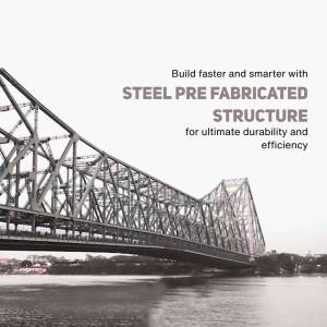 Image of a steel bridge with text promoting prefabricated structures