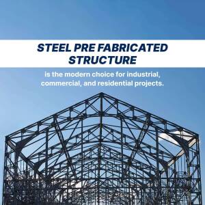 Image of a steel prefabricated structure against a blue sky
