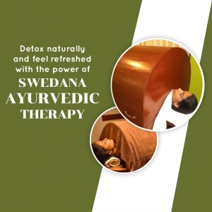 Image of a person undergoing Swedana Ayurvedic therapy in a wooden steam box.