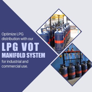 Image of LPG cylinders and manifold system with text promoting LPG VOT for industrial and commercial use.