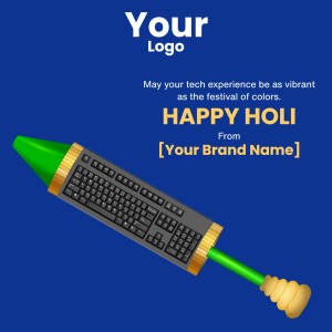 Holi festival greeting with a keyboard pichkari design