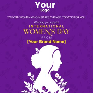 International Women's Day graphic with a silhouette of a woman and floral elements.