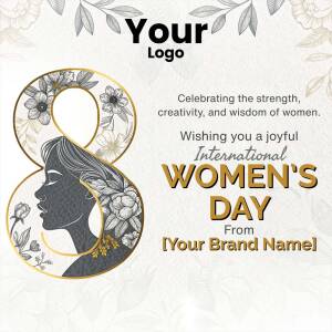 International Women's Day graphic with a silhouette of a woman and floral design.