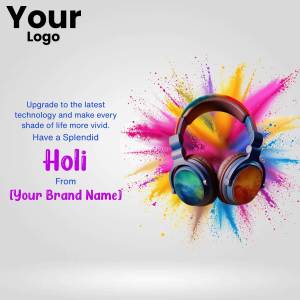 Headphones with colorful Holi powder splash