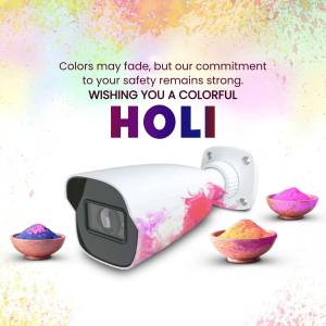 Holi festival greeting with security camera and colors