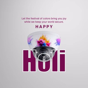 Holi festival greeting with a security camera decorated with colors