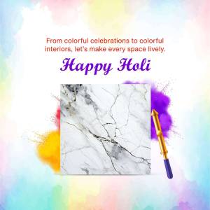 Happy Holi greeting with colorful splashes and marble texture