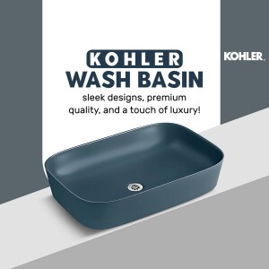 Dark blue Kohler wash basin with sleek design