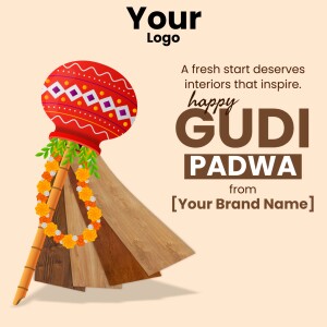 Gudi Padwa festive illustration with a Gudi and text.