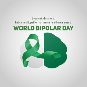 World Bipolar Day awareness ribbon and text