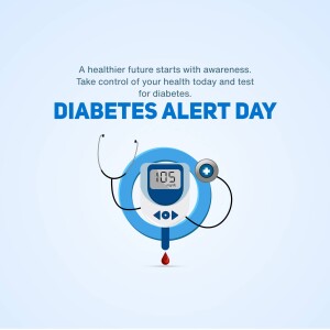 Image promoting Diabetes Alert Day with a glucose meter and medical symbols.