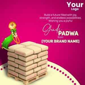 Gudi Padwa festive image with cement bricks and a Gudi.